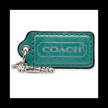 Load image into Gallery viewer, COACH HANG TAG 2" Turquoise Green Bag Charm Keychain Fob Leather Nickel Medium
