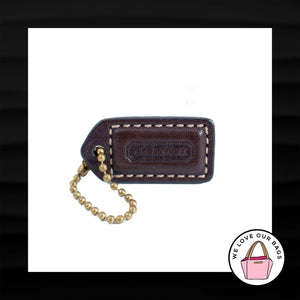 1.5" COACH MAHOGANY BROWN LEATHER BRASS FOB CHARM KEYCHAIN HANG TAG WRISTLET