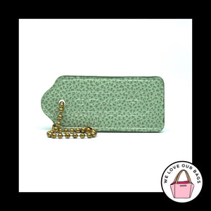 RARE 2.25 COACH VINTAGE Aqua Green Leather Brass Fob Bag Charm Keychain Hang Tag