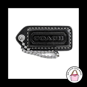 2" Medium COACH BLACK Leather Nickel Key Fob Bag Charm Keychain Hang Tag