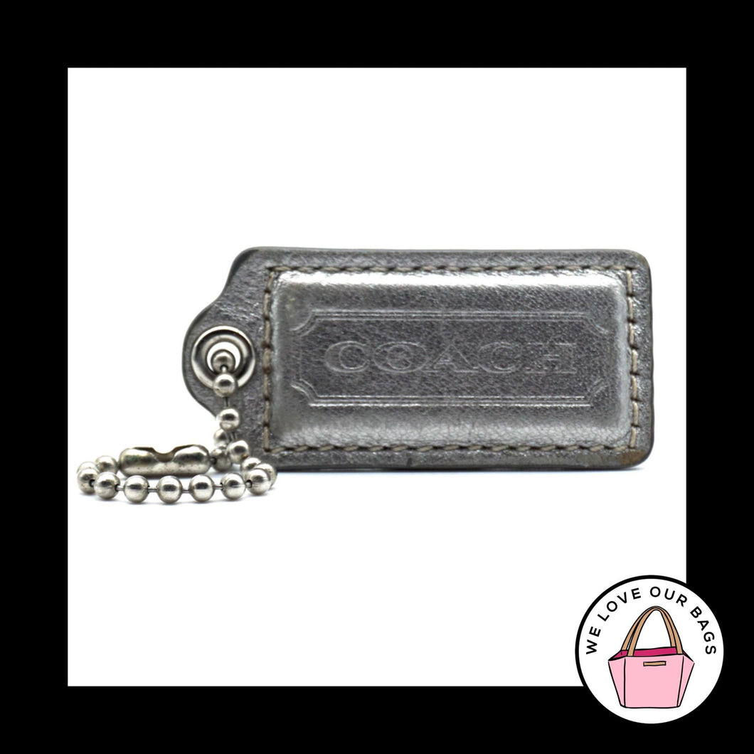 2.25 Medium COACH Silver Metallic Leather Nickel Fob Bag Charm Keychain Hang Tag