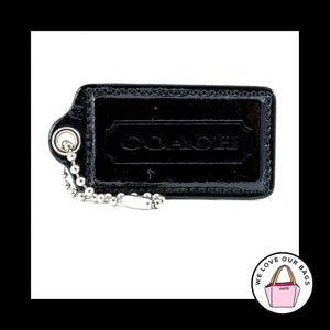 3.5" XL COACH BLACK Patent Leather Nickel Key Fob Bag Charm Keychain Hang Tag