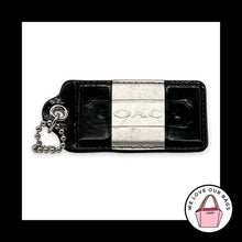 Load image into Gallery viewer, Huge 3.5" COACH STRIPE HANGTAG Black Patent Silver Leather Bag Charm Keychain
