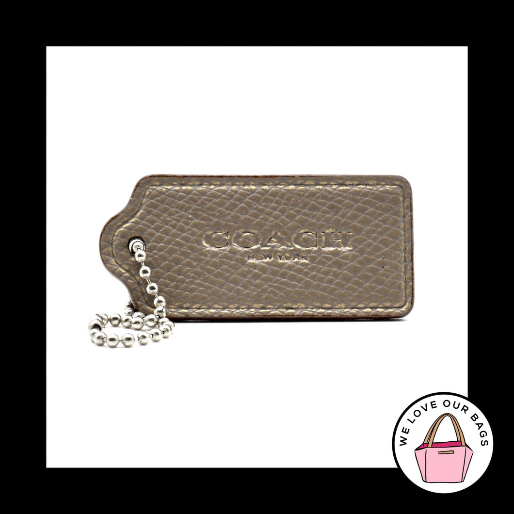 COACH NEW YORK Metallic Gold Pebbled Leather Key Fob Bag Charm Keychain Hang Tag