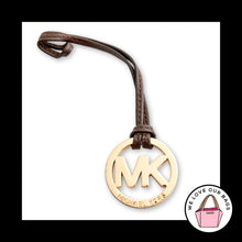 Load image into Gallery viewer, MICHAEL KORS Gold Brass Brown Leather Strap Bag Charm Hang Tag Keychain Fob
