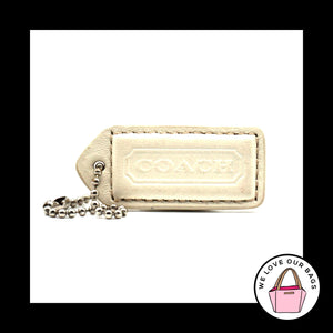 2" Medium COACH VINTAGE WHITE Leather Nickel Key Fob Bag Charm Keychain Hang Tag