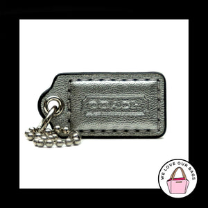 1.5" Small COACH SILVER LEATHER Nickel Key Fob Bag Charm Keychain Hang Tag