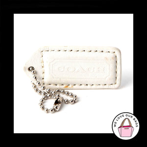 2" Medium VINTAGE COACH WHITE Leather Nickel Key Fob Bag Charm Keychain Hang Tag