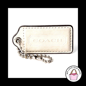 2.5" Large COACH WHITE LEATHER Nickel Key Fob Bag Charm Keychain Hang Tag