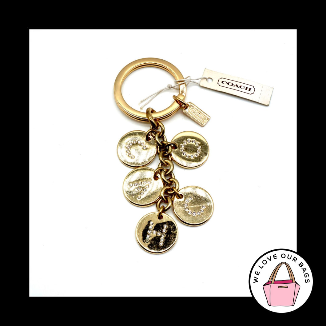 NEW NWT $68 COACH Gold Letter Pave Crystal Disc Charm Mix Fob Bag Keychain 69939