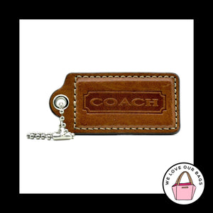 2.5" Large COACH Cognac Brown Leather Nickel Key Fob Bag Charm Keychain Hang Tag