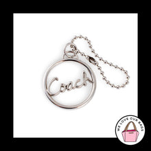 Load image into Gallery viewer, Rare COACH SCRIPT LOGO Round Hang Tag Silver Nickel Metal Bag Charm Keychain Fob
