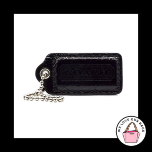 2" Medium COACH Black Patent Leather Nickel Key Fob Bag Charm Keychain Hang Tag