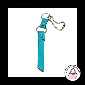 COACH Navy Blue Turquoise LEATHER TASSEL Nickel Fob Bag Charm Keychain Hang Tag