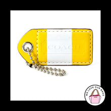 Load image into Gallery viewer, 3&quot; Large COACH Yellow White Stripe Leather Key Fob Bag Charm Keychain Hang Tag
