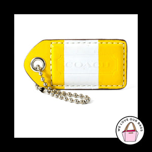 3" Large COACH Yellow White Stripe Leather Key Fob Bag Charm Keychain Hang Tag