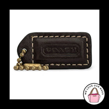 Load image into Gallery viewer, COACH Y2K VINTAGE Hang Tag 1.5" Brown Leather Bag Charm Fob Antique Brass
