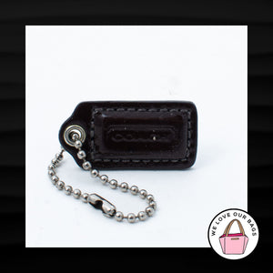 1.5" Small COACH BROWN PATENT LEATHER NICKEL FOB CHARM KEYCHAIN HANGTAG WRISTLET