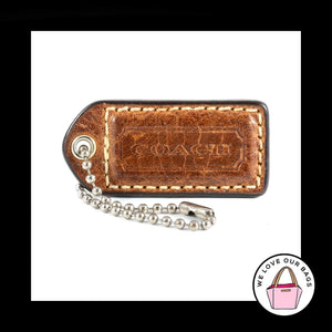 2" Medium COACH Walnut Brown LEATHER Nickel Key Fob Bag Charm Keychain Hang Tag