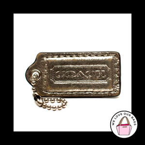 2" Med. COACH Silver Metallic LEATHER Nickel Key Fob Bag Charm Keychain Hang Tag