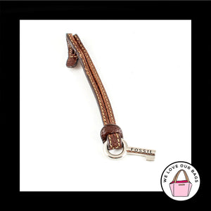 FOSSIL Brown LEATHER STRAP Loop Silver Nickel Fob Bag Charm Keychain Hang Tag