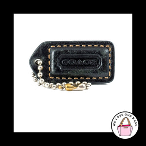 1.5" Small VINTAGE COACH BLACK Leather Nickel Fob Bag Charm Keychain Hang Tag