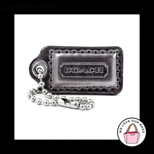 1.5" COACH Dark Silver MIRRORED LEATHER Nickel Fob Bag Charm Keychain Hang Tag
