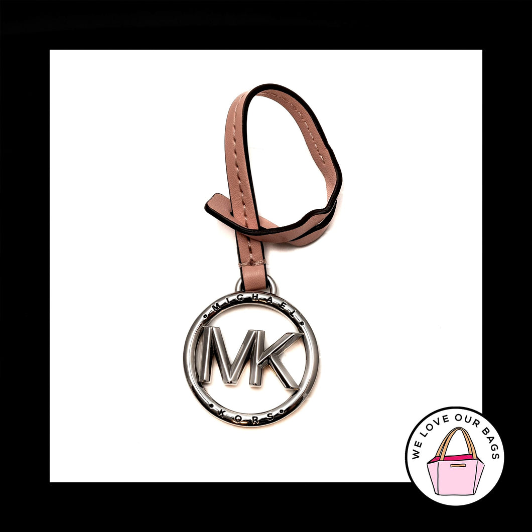 NEW MICHAEL KORS PALE PINK LEATHER STRAP NICKEL FOB BAG CHARM KEYCHAIN HANG TAG
