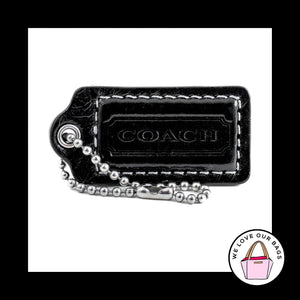 2" Medium COACH BLACK Patent Leather Nickel Key Fob Bag Charm Keychain Hang Tag