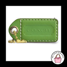 Load image into Gallery viewer, COACH Y2K VINTAGE Hang Tag 2.5" Green Leather Bag Charm Keychain Fob Brass Large
