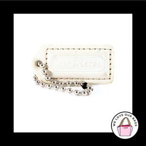 2" Medium COACH White Leather Nickel Key Fob Bag Charm Keychain Hang Tag