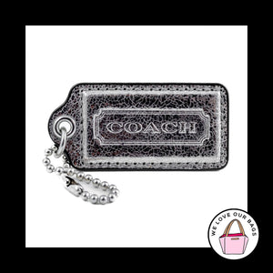 2.5" COACH Silver CRACKLE LEATHER Nickel Key Fob Bag Charm Keychain Hang Tag