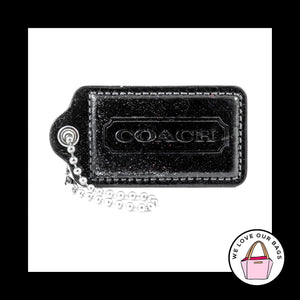 3" Large COACH BLACK GLITTER Patent Leather Key Fob Bag Charm Keychain Hang Tag