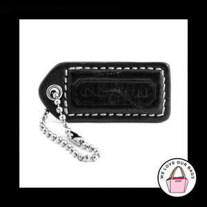 2" Medium COACH BLACK LEATHER Nickel Key Fob Bag Charm Keychain Hang Tag