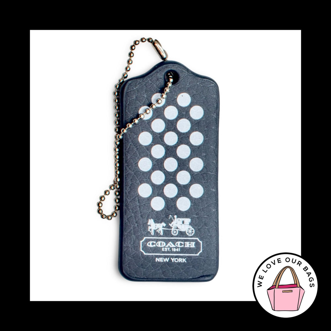 RARE COACH MAGNET Black White Polka Dot Leather Fob Bag Charm Keychain Hang Tag