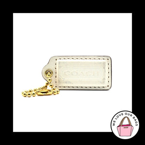 2" Medium COACH WHITE Leather Brass Key Fob Bag Charm Keychain Hang Tag