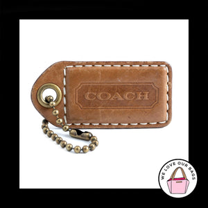 2.5" Large COACH Walnut Brown LEATHER Brass Key Fob Bag Charm Keychain Hang Tag
