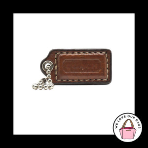 1.5" Small COACH Walnut Brown Leather Nickel Key Fob Bag Charm Keychain Hang Tag