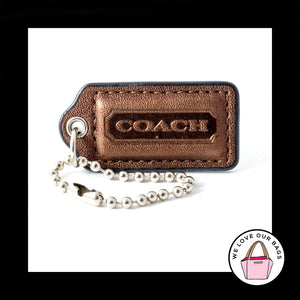 2" Medium COACH Bronze Brown LEATHER Nickel Key Fob Bag Charm Keychain Hang Tag