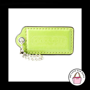 2.5" Large COACH GREEN LEATHER Nickel Key Fob Bag Charm Keychain Hang Tag
