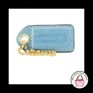 2.5" Large COACH BLUE Leather Brass Key Fob Bag Charm Keychain Hang Tag