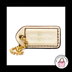 2" Medium COACH Ivory White LEATHER Brass Key Fob Bag Charm Keychain Hang Tag