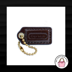 1.5" Small COACH MAHOGANY BROWN PATENT LEATHER BRASS FOB CHARM KEYCHAIN HANG TAG