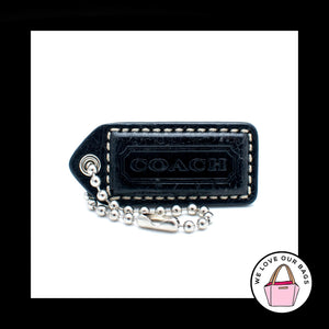 2" Medium COACH BLACK LEATHER Nickel Key Fob Bag Charm Keychain Hang Tag