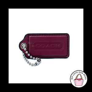 2.5" Large COACH Dark Pink Mauve LEATHER Nickel Fob Bag Charm Keychain Hang Tag