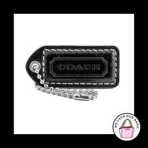 2" Medium COACH BLACK Leather Nickel Key Fob Bag Charm Keychain Hang Tag