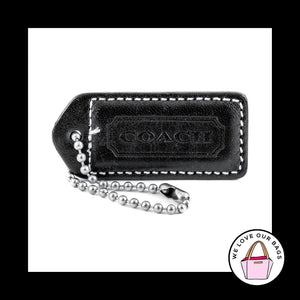 2" Medium COACH VINTAGE BLACK Leather Nickel Key Fob Bag Charm Keychain Hang Tag