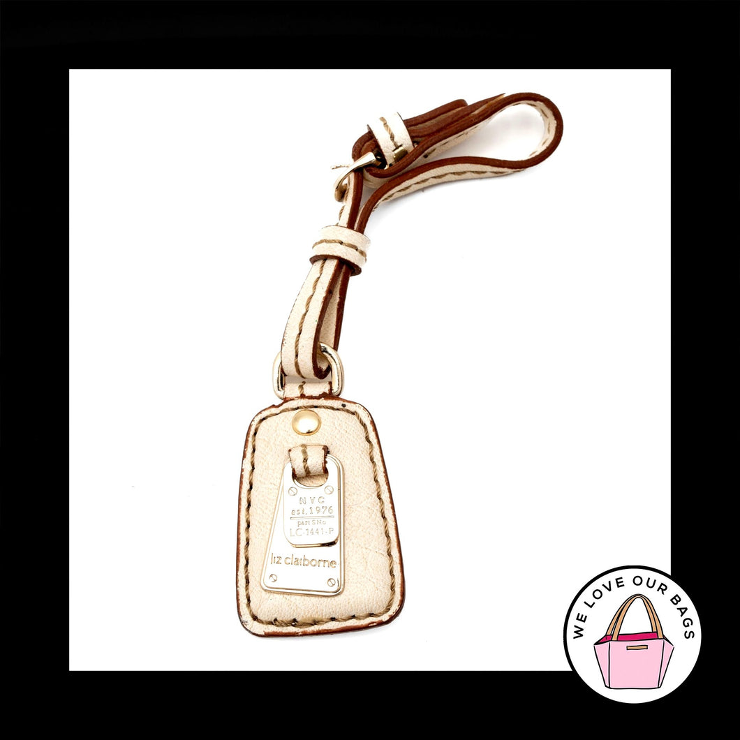 LIZ CLAIBORNE Ivory Cream Leather Strap Buckle Fob Bag Charm Keychain Hang Tag