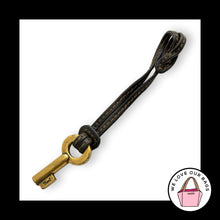 Load image into Gallery viewer, Y2K FOSSIL KEY Antique Gold Brass Black Leather Strap Bag Charm Hang Tag Fob
