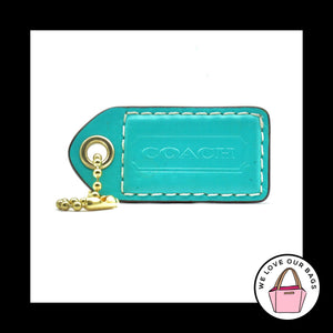 2.5" VINTAGE COACH Blue Leather Brass Key Fob Bag Charm Keychain Hang Tag